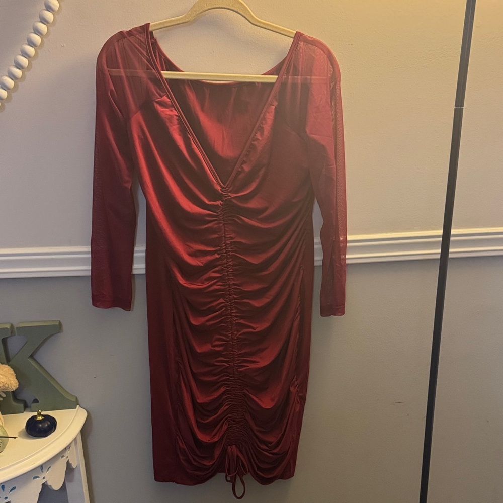 Elegant Burgundy Ruched Dress